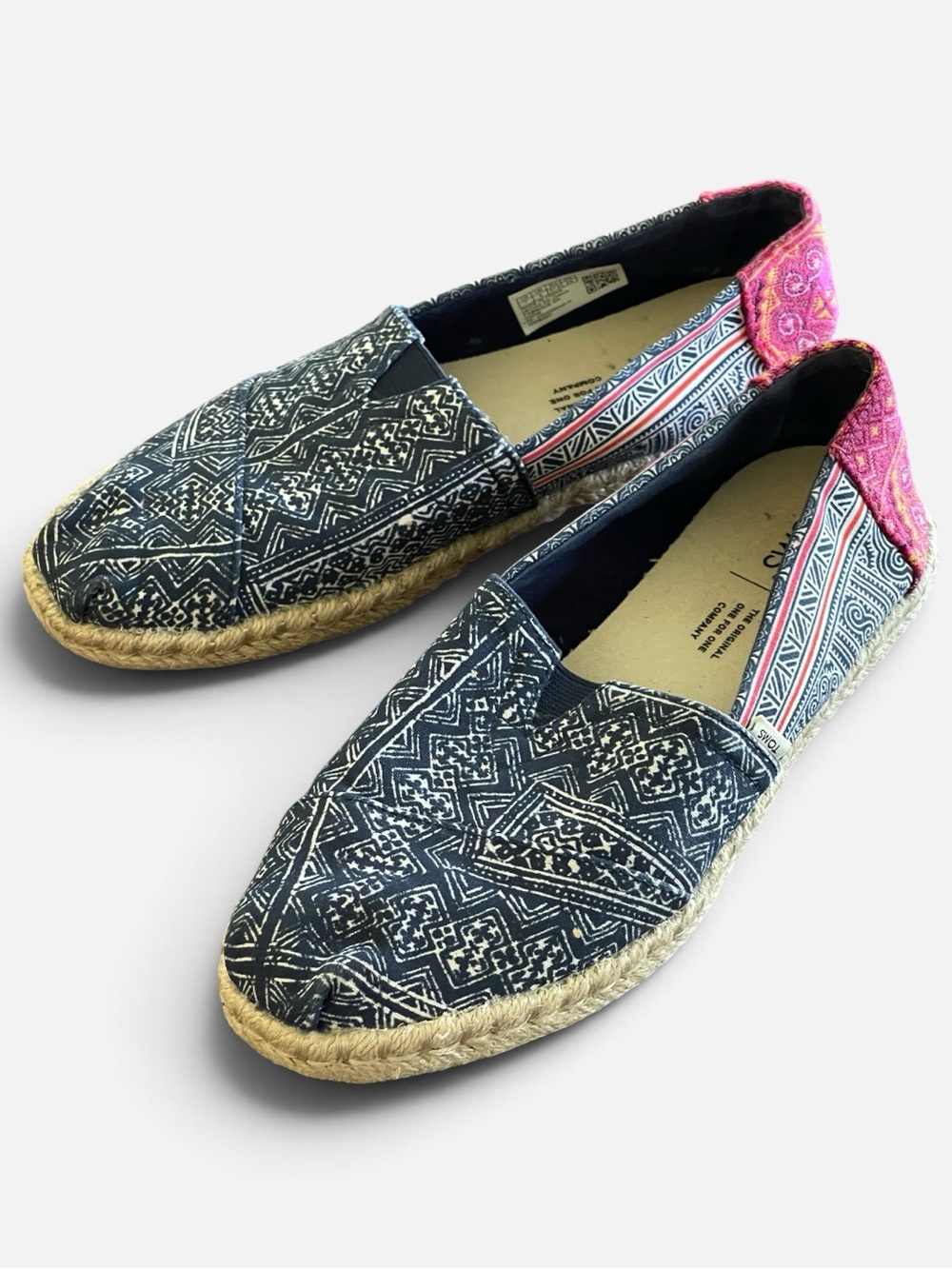 TOMS Alpargata Rope Hmong Indigo Navy Patterned Slip-on Flats Women’s Sz 7